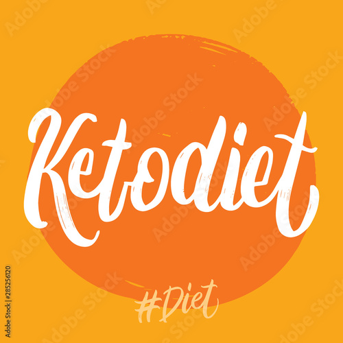 Diet hand written lettering words: ketodiet. Healthy food vector design on orange background photo