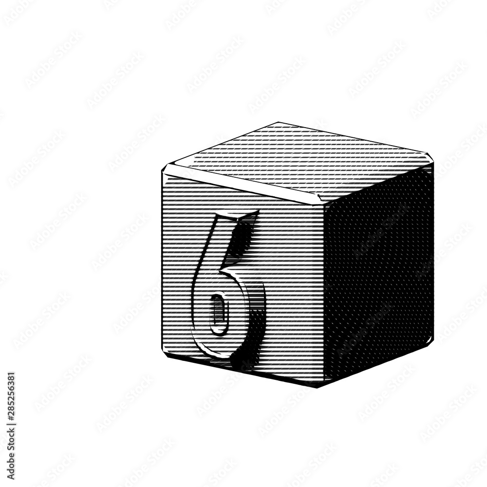 Obraz premium 6 Numeral Character, 3D block, line art, horizontal stripes pattern