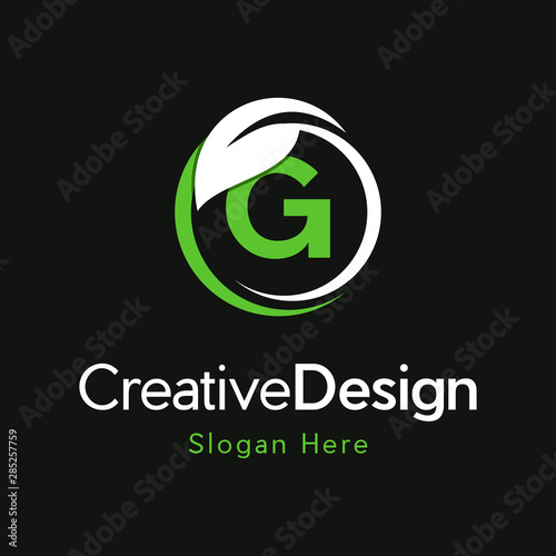 letter G leaf icon logo design concept, circle leaf and creative art, symbol, logo design with G letters for professional brand and business