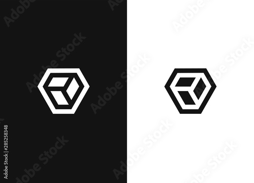 Minimalistic hexagonal geometric logo. Black white version.
