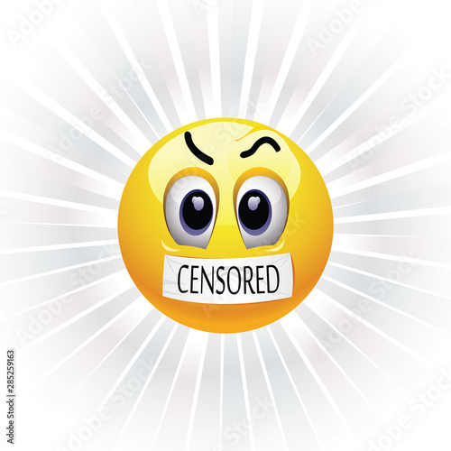 Smiling ball with mouth sealed on duct tape. Censored smiling ball.