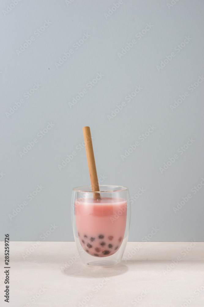 Refreshing homemade iced milky bubble tea with tapioca pearls ...