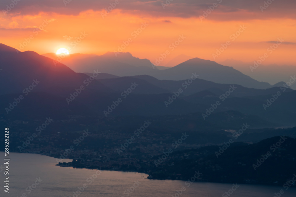 Luino view at dawn Lake Maggiore