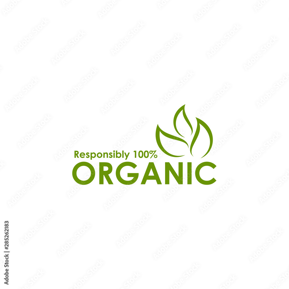 Organic product logo design with leaf icon isolated template