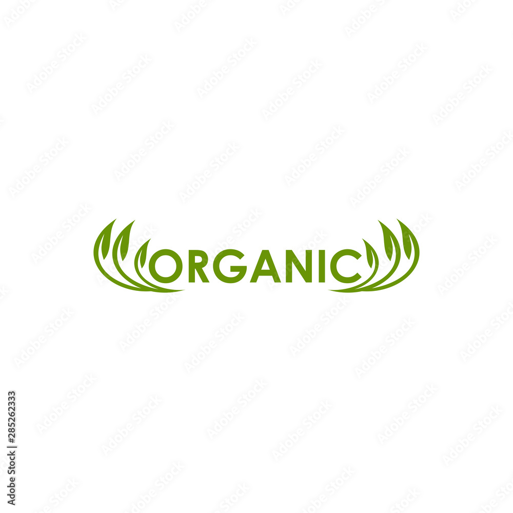 Naklejka premium Organic product logo design with leaf icon isolated template