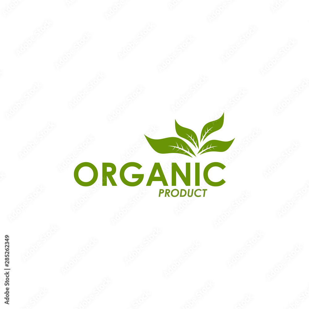 Organic product logo design with leaf icon isolated template Organic product logo design with leaf icon isolated template