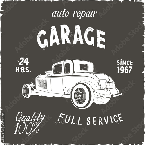 garage retro poster  black color  vector illustraton