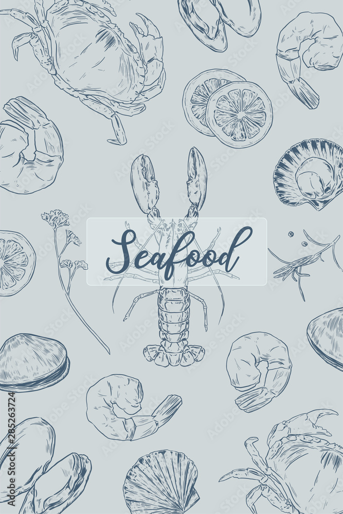 Vector set with hand drawn seafood illustration. Vector set with hand drawn seafood illustration.