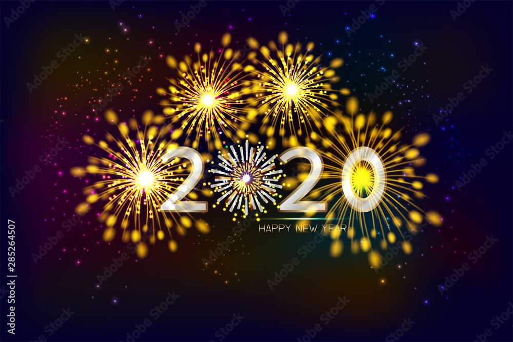New Year 2020, fireworks background with copy space. illustration vector. New Year 2020, fireworks background with copy space. illustration vector.