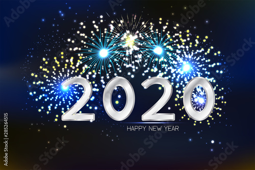 New Year 2020, fireworks background with copy space. illustration vector.	