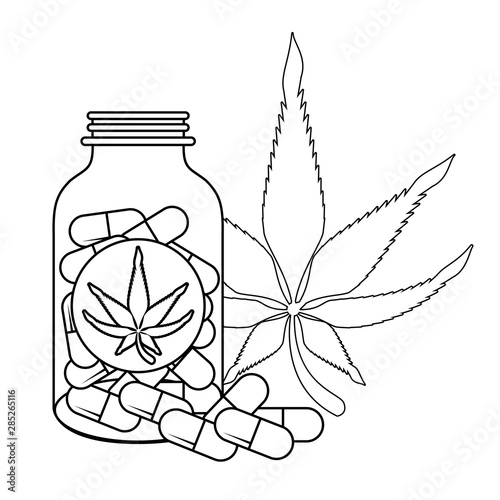 cannabis martihuana sativa hemp cartoon in black and white