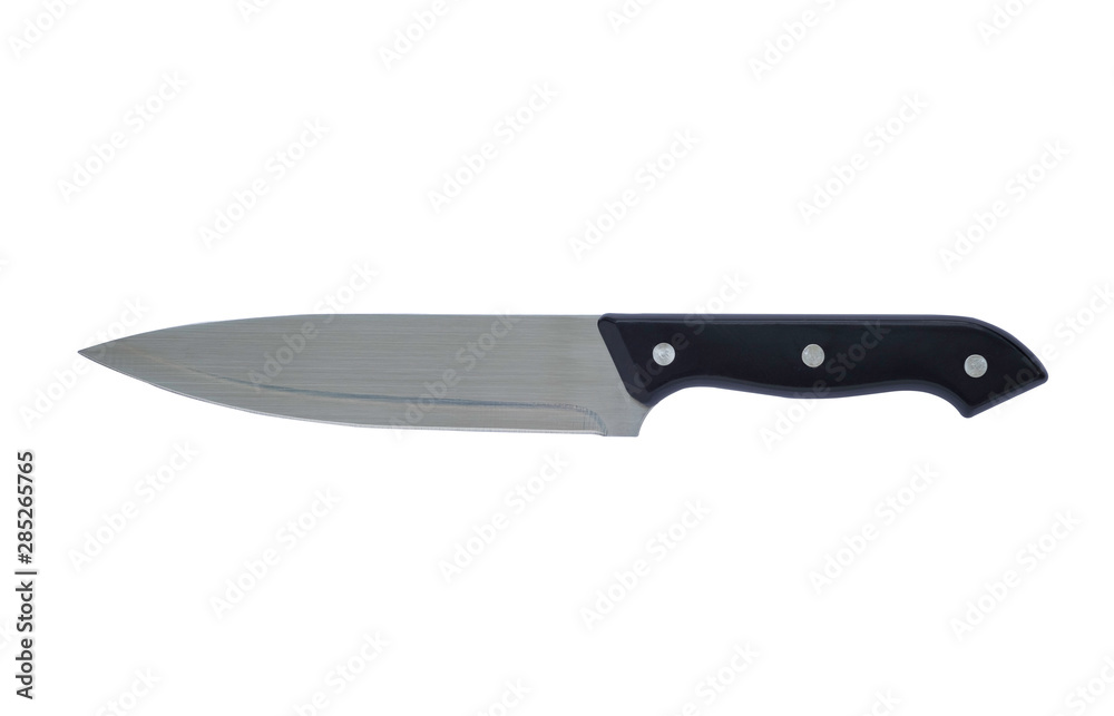 Stainless steel kitchen knife, cutting sharp with plastic black handle isolated on white background with clipping path. Stainless steel kitchen knife, cutting sharp with plastic black handle isolated on white background with clipping path.