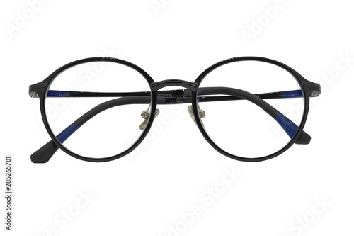 Eye Glasses, shiny black frame Isolated on white background.