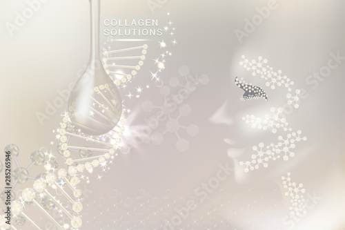 Hyaluronic acid skin solutions ad, white collagen serum drop with cosmetic advertising background ready to use, illustration vector.	