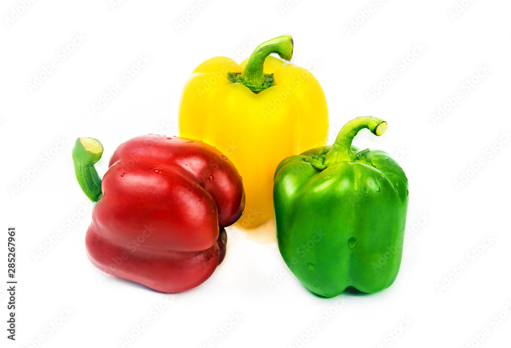 Red Yellow and Green pepper on white background. Red Yellow and Green pepper on white background.