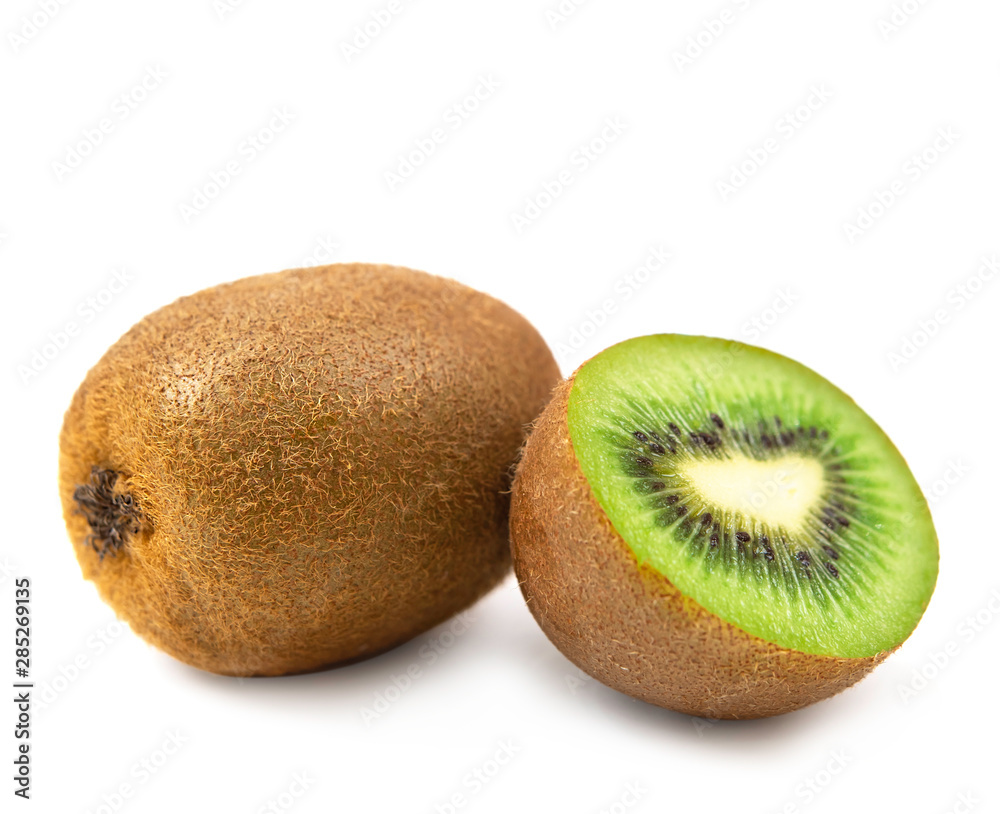 Kiwi fruit and half on isolated white background Kiwi fruit and half on isolated white background