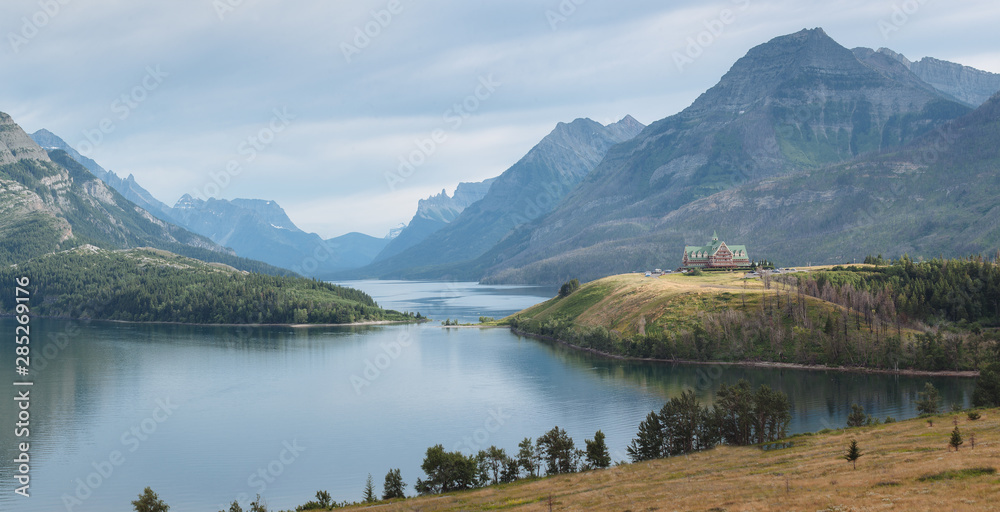 Panorama of Waterton Lakes National Park in Alberta, Canada