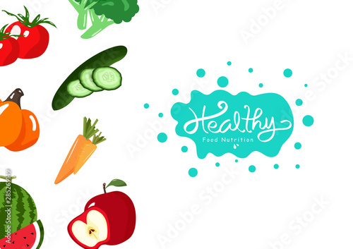 Organic food nutrition, vegetables and fruits, healthy collection balance diet, market banner poster vector illustration