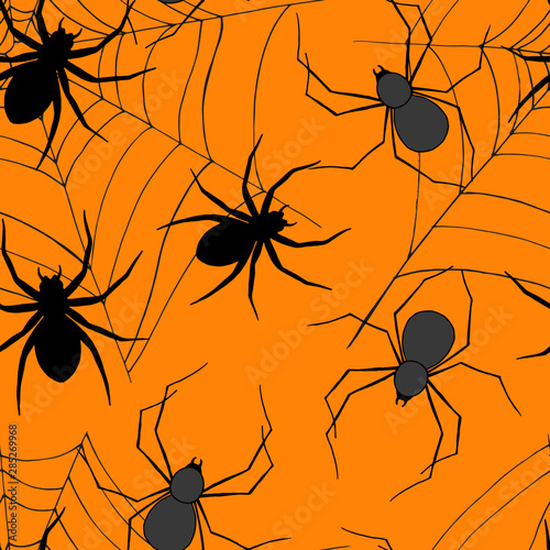 Seamless pattern for Halloween, with spiders and spider web