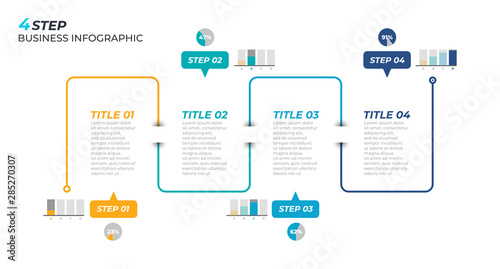 Thin line minimal infographic design template with business process step and 4 options. Vector template. Can be used for process diagram, presentations, workflow layout, flow chart, info graph.