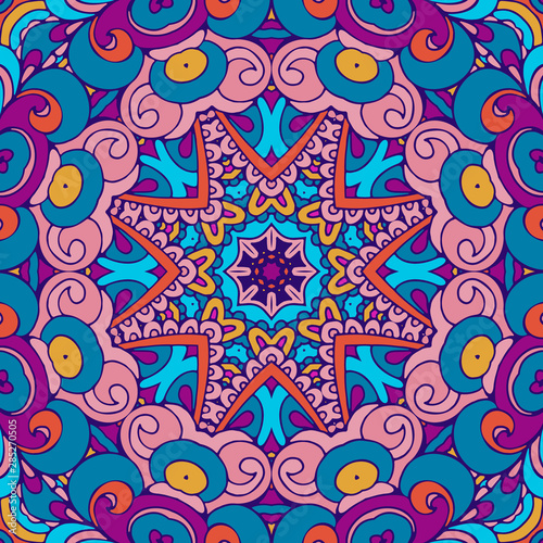 Tribal indian festival seamless design. Bright colorful mandala art pattern.