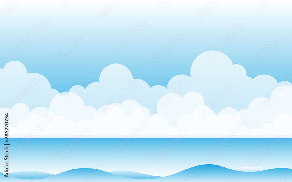White clouds on top blue sky with the ocean wave holiday summer background vector design