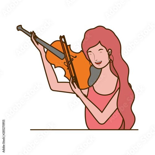 young woman with fiddle on white background