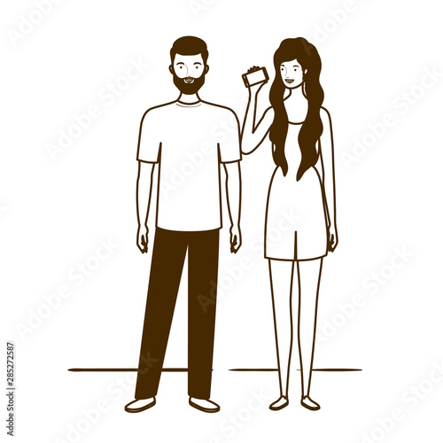 silhouette of couple of people standing on white background © grgroup