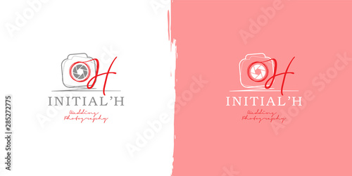 Abstract scribble camera, photography initial letter H logo template