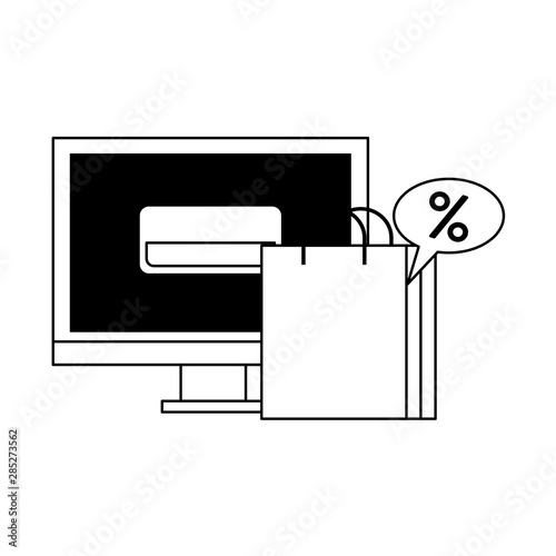 online shopping ecommerce sale cartoon in black and white