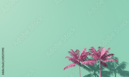 Bright summer colourful palm tree tropical background. 3D Rendering