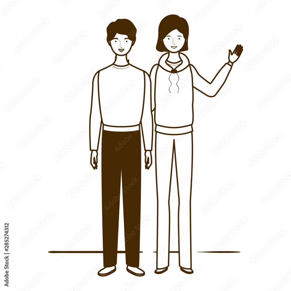 silhouette of couple of people standing on white background silhouette of couple of people standing on white background