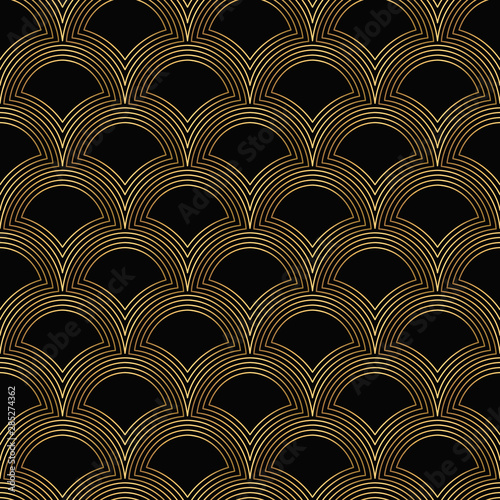 Art Deco Pattern. Seamless black and gold background