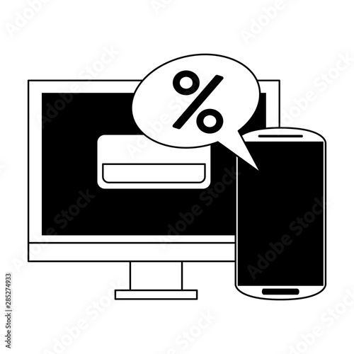 online shopping ecommerce sale cartoon in black and white