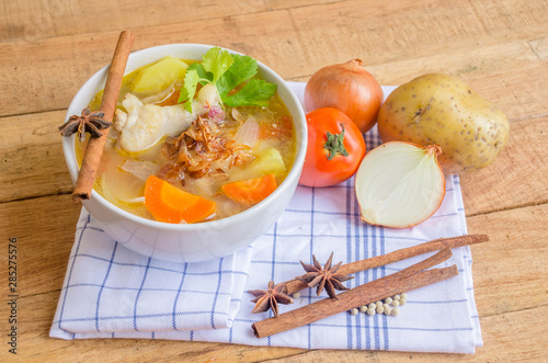 chicken soup with vegetables (Tomato,Patoto,Onion and Carrot) photo