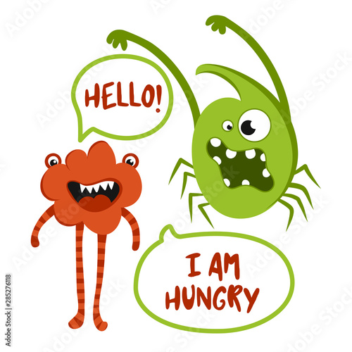 Hello! I am hungry. - Hand drawn vector illustration. Halloween color poster. Good for scrap booking, posters, greeting cards, banners, textiles, gifts, shirts, mugs or other gifts.