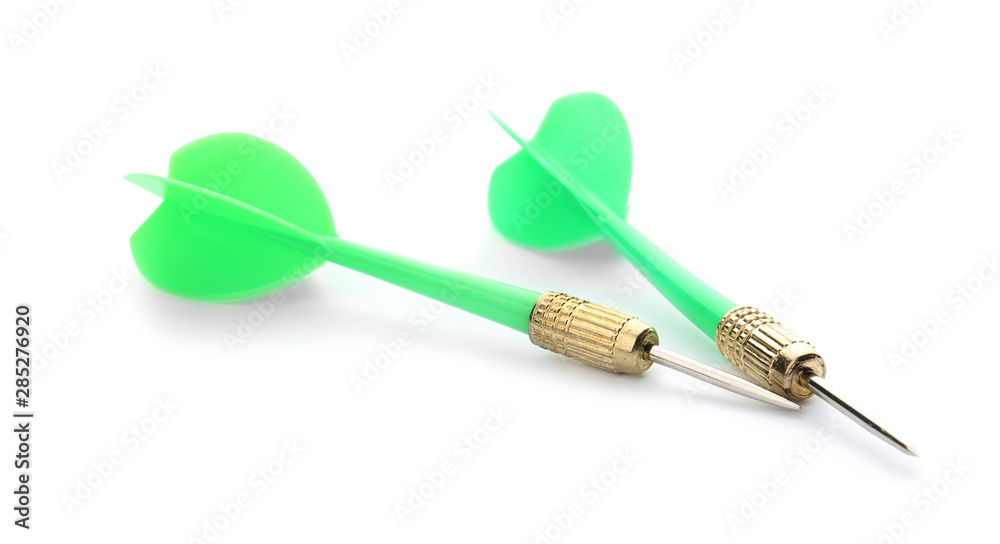 Sharp bright green darts isolated on white Sharp bright green darts isolated on white