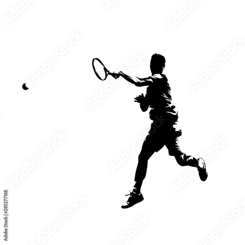 Tennis player forehand shot, isolated vector silhouette. Comic ink drawing