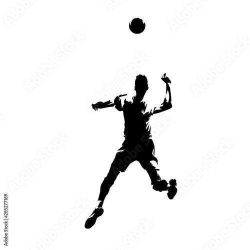 Volleyball player smashes the ball, isolated vector silhouette, ink drawing