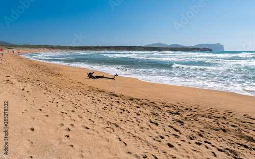 Fototapeta Naklejka Na Ścianę i Meble -  The Porto Ferro beach (north-western Sardinia) during a windy summer day with rough sea