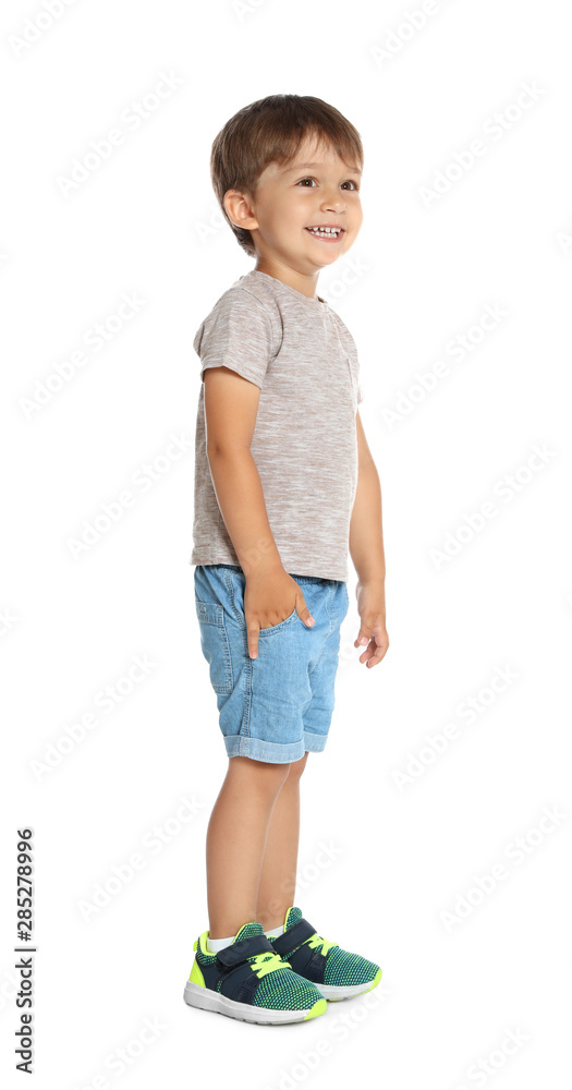 Full length portrait of cute little boy on white background Full length portrait of cute little boy on white background