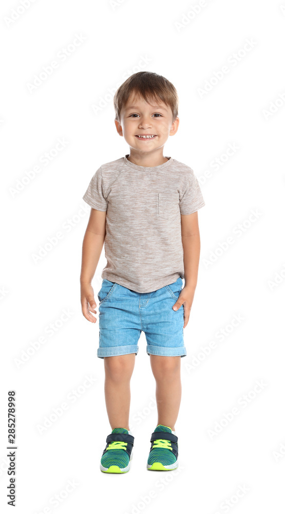 Full length portrait of cute little boy on white background Full length portrait of cute little boy on white background