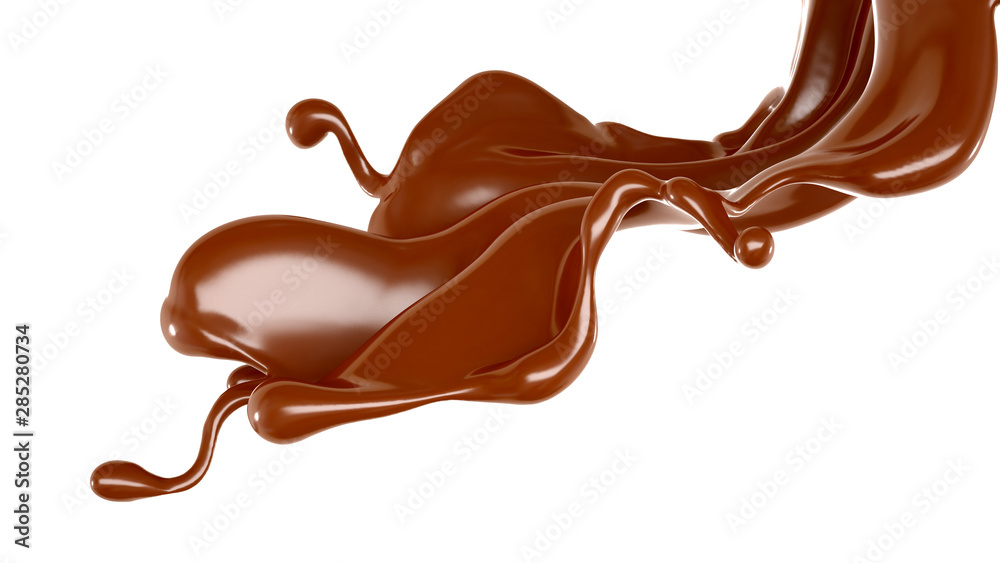 Splash of chocolate 3d illustration, 3d rendering. Splash of chocolate 3d illustration, 3d rendering.