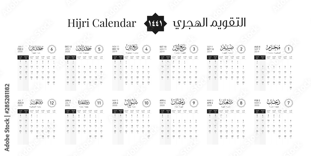 Hijri Calendar Happy new Hijri Islamic year 1441 Stock Vector | Adobe Stock