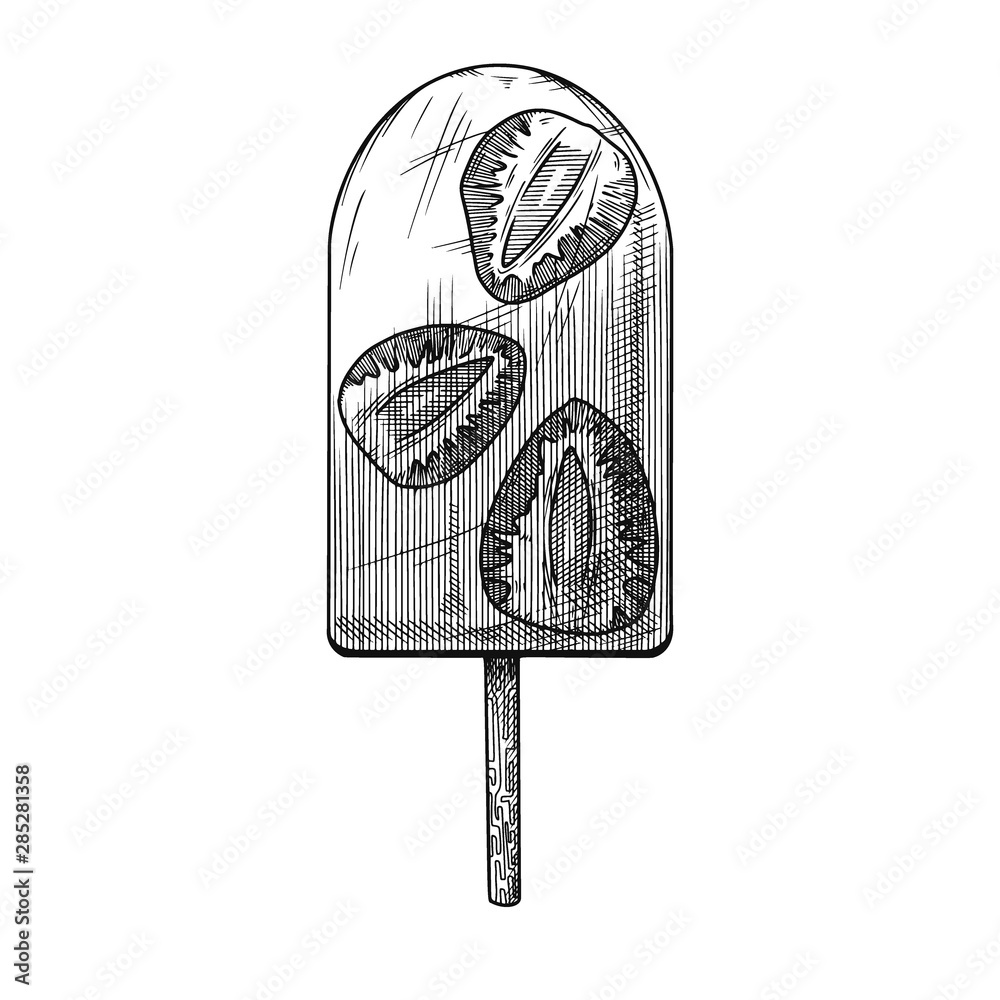Realistic sketch of ice cream on a stick. Vector illustration