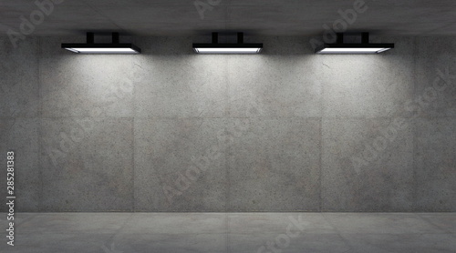Empty concrete wall with lamps. 3d render © M.a.u