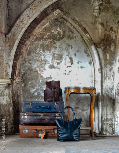 handbag on suitcase