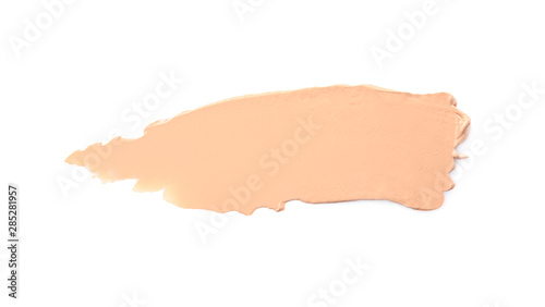 Sample of liquid foundation foundation on white background, top view