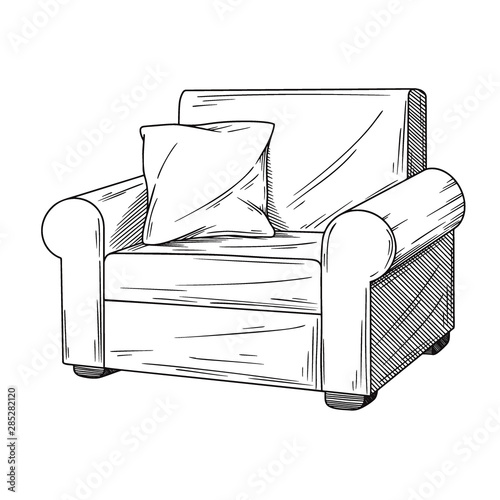 Realistic sketch armchair isolated on white background. Vector illustration