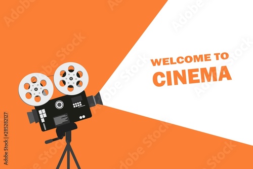 Movie time concept. Template for cinema poster, banner. Illustration of film projector